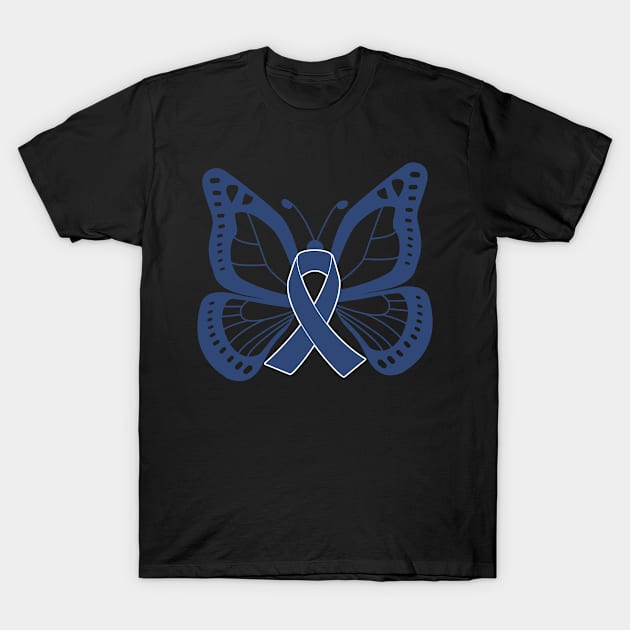 Blue Jeans Denim Butterfly Awareness Ribbon T-Shirt by FanaticTee